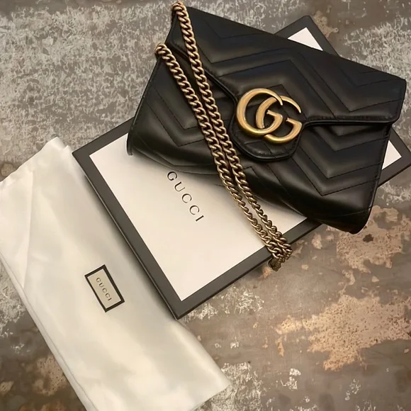 Gucci Bags 20 Gucci Marmont Mini Bag Black With Gold Chain